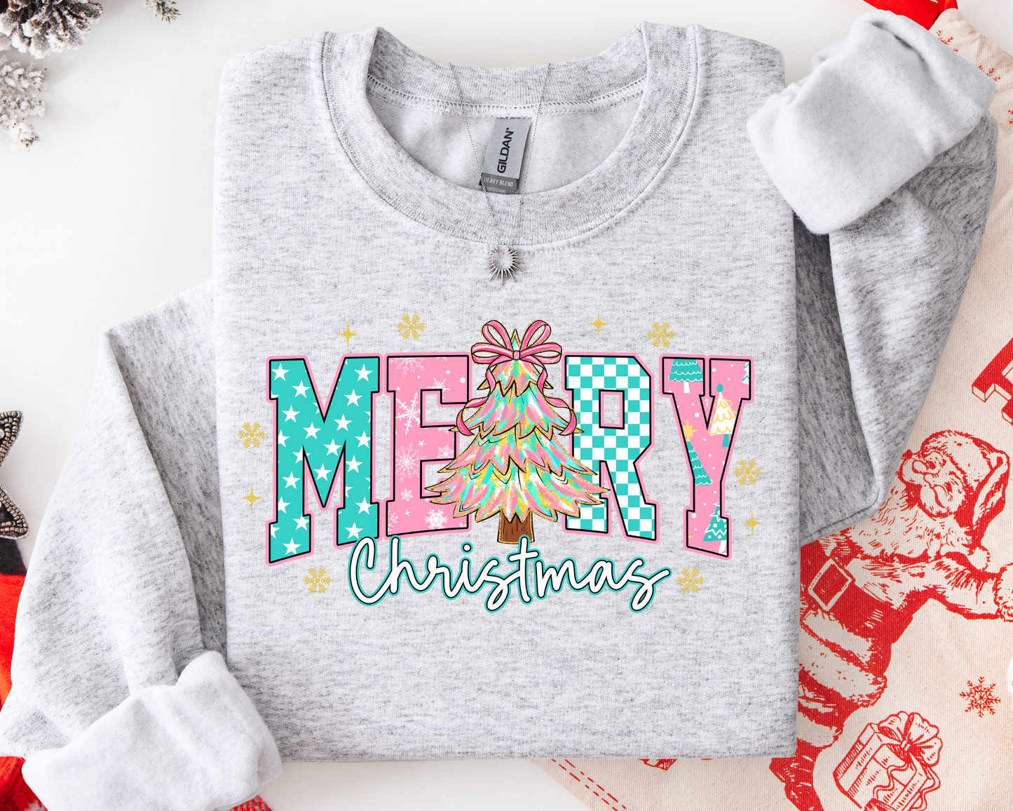 Star & Checkered Merry Christmas Sweatshirt
