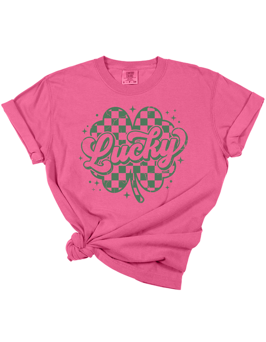 Checkered Shamrock Lucky Tee