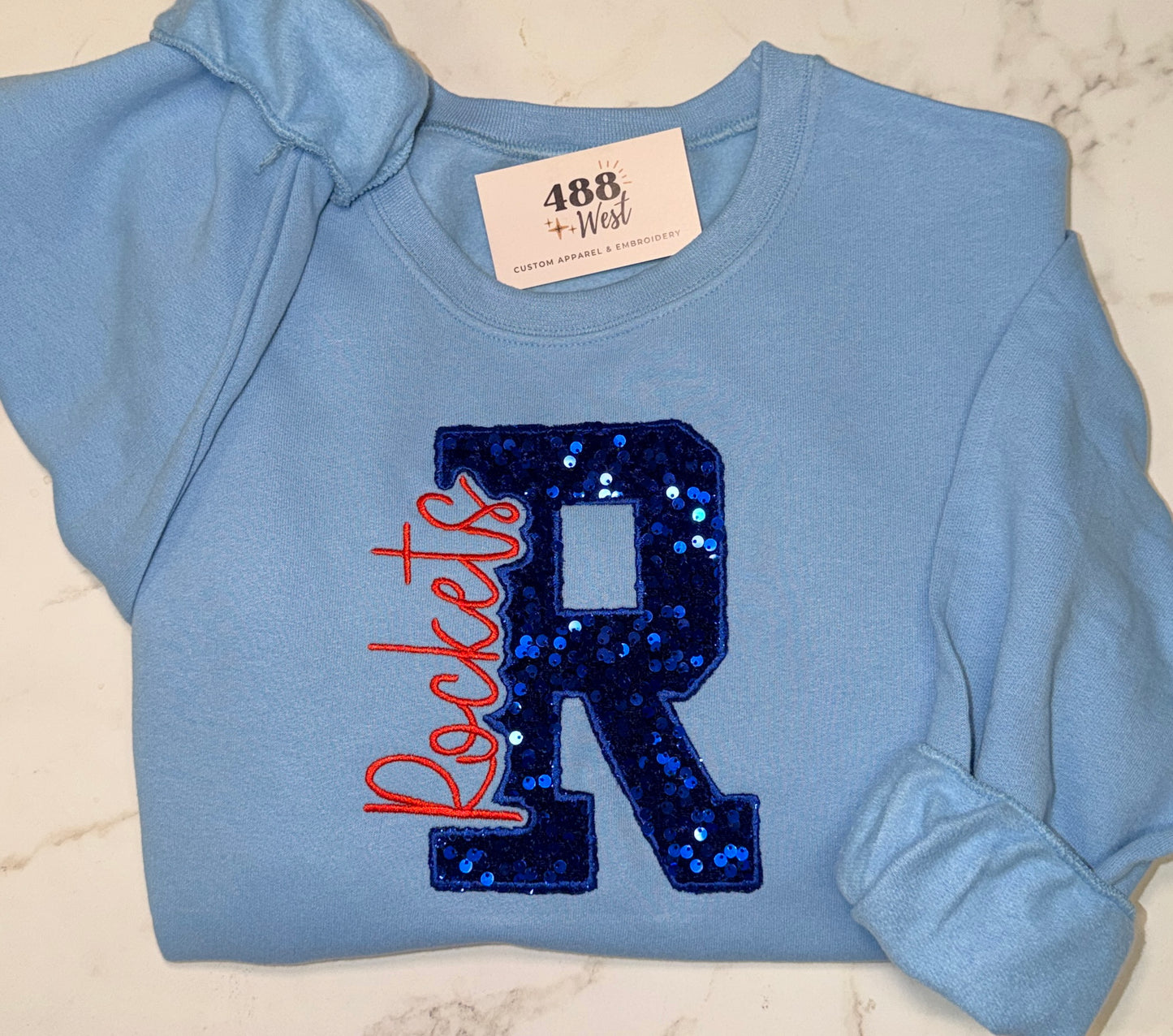 Custom Varsity Mascot Sequin Appliqué Sweatshirt