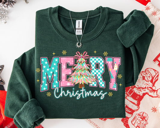 Star & Checkered Merry Christmas Sweatshirt