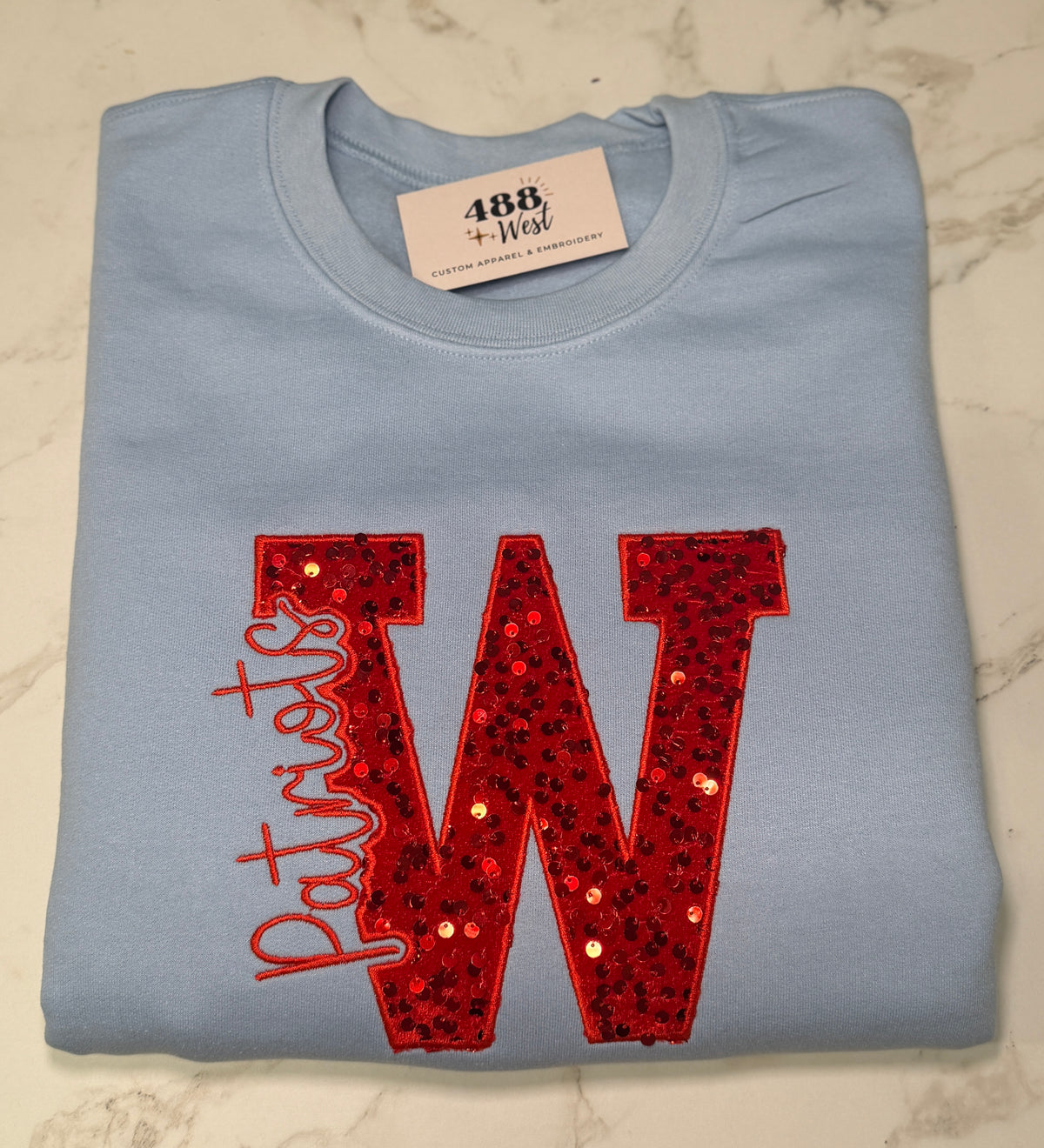Custom Varsity Mascot Sequin Appliqué Sweatshirt