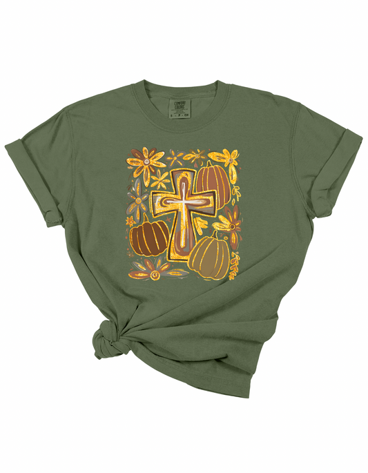 Fall Cross & Pumpkin Tee