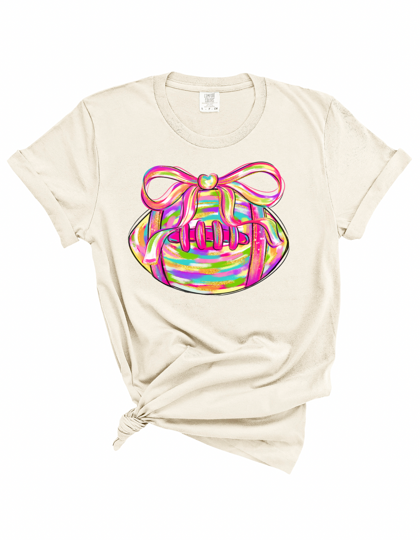 Colorful Football Bow Tee