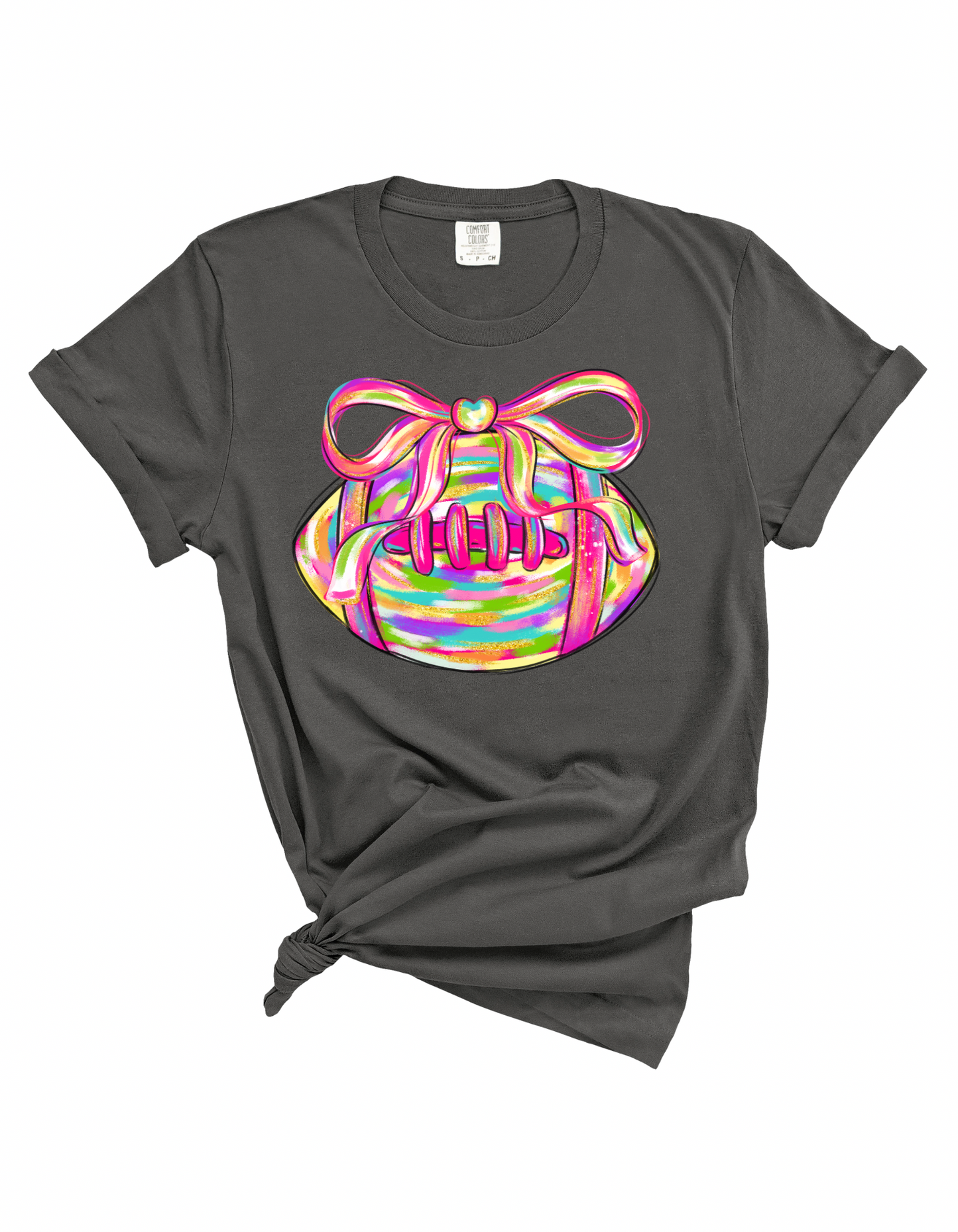 Colorful Football Bow Tee