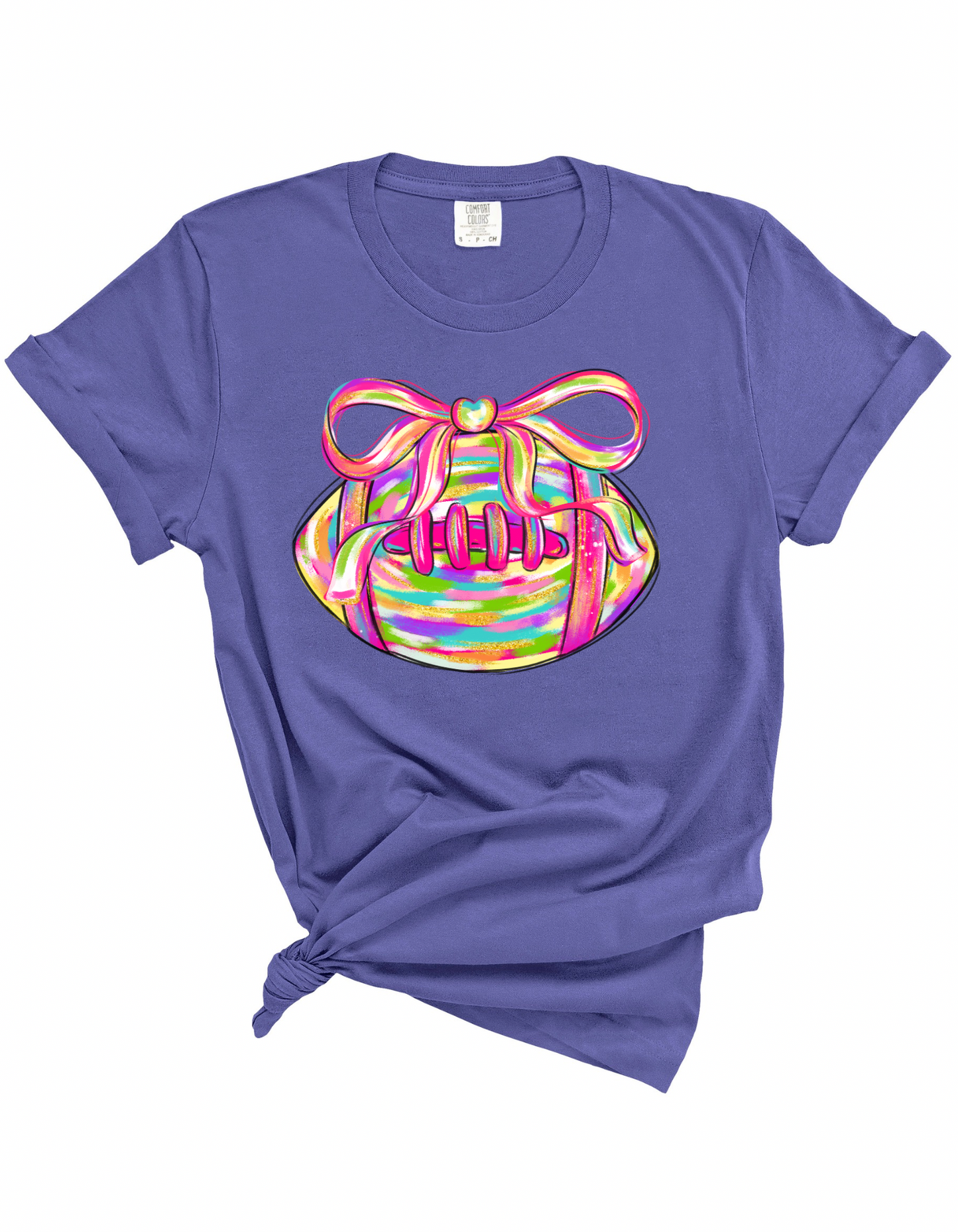 Colorful Football Bow Tee